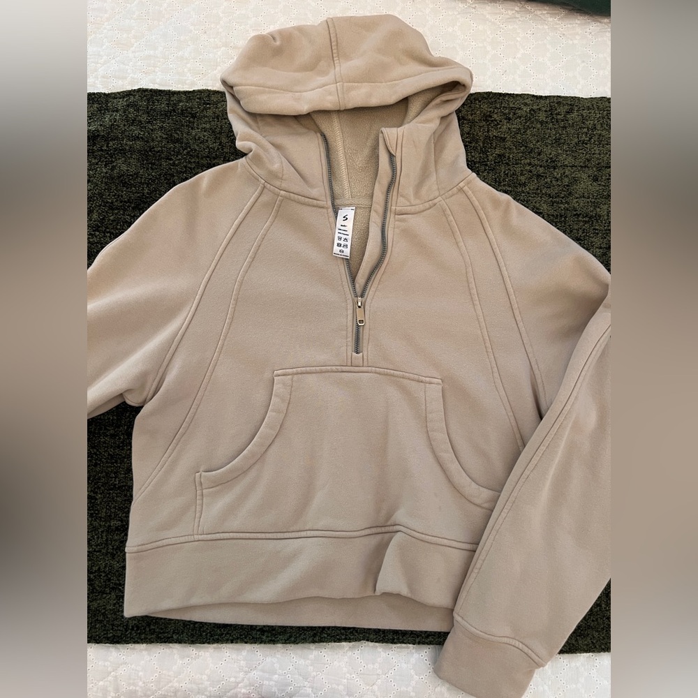 Tan Half-Zip Scuba-Style Hoodie Size Small